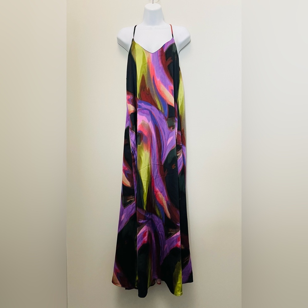 Nicole Miller Multicolor Abstract Maxi Dress- Purple, Green & Pink with pockets!